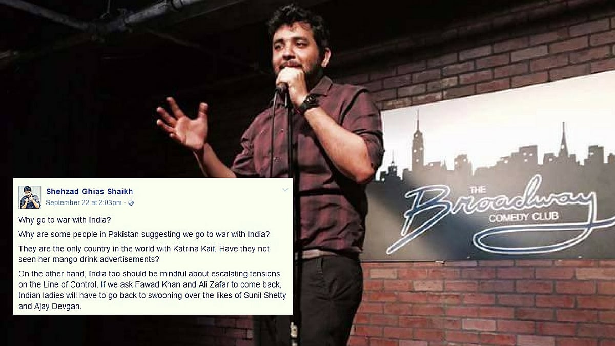 Pakistani comedian, Shehzad Ghias Shaikh. (Photo Courtesy: <a href="https://www.facebook.com/Shehzadgs/posts/1112713805474485">Facebook</a>/Altered by <b>The Quint</b>)