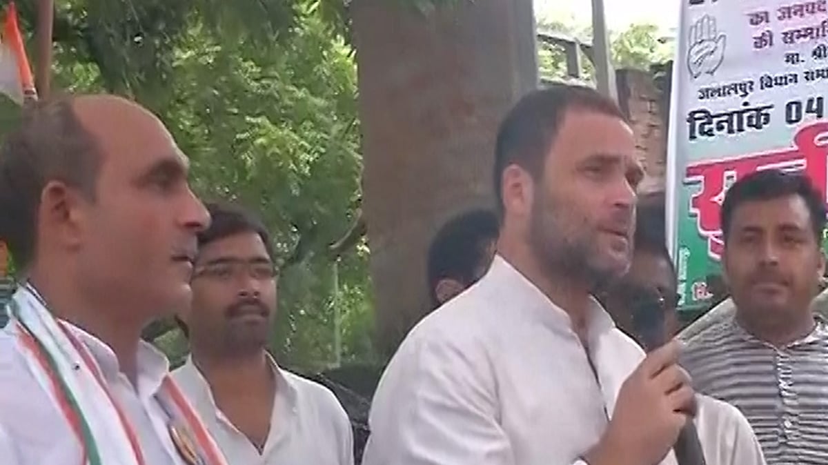 Rahul Gandhi at a rally in Eastern Uttar Pradesh. (Photo: ANI Screengrab)
