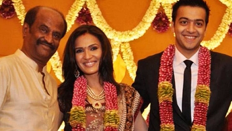 Rajinikanth with  daughter Soundarya and son-in-law Ashwin Ramkumar at their wedding. (Photo courtesy: <a href="https://twitter.com/iflickscinema/status/776768888419868672">Twitter/ iflickscinema</a>)