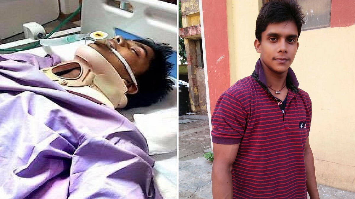 Brijesh is an aspiring gymnast and is battling for his life in hospital. (Photo: <a href="http://www.jagran.com/delhi/new-delhi-city-ncr-gymnast-brijesh-yadav-broken-neck-during-practice-in-agra-14852986.html">Jagran</a>/Nauhar Shamshere Rana/Altered by <b>The Quint</b>)