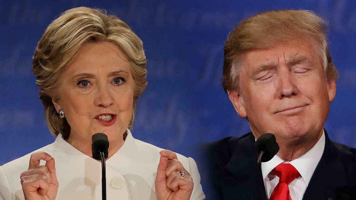 US Presidential nominees from Republican and Democratic Party discuss major issues such as Syrian crisis, fighting terrorism, economy and more in the final Presidential Debate before the election in November. (Photo: AP/modified by <b>The Quint</b>)