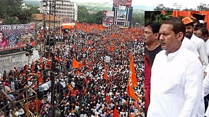 Maratha rally in Satara today (Monday); descendent of Shivaji, Udayan Raje Bhosale. (Picture Courtesy: twitter.com/@shubhamsalunkhe)