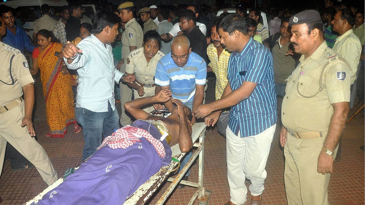 Rescue work underway at the Institute of Medical Sciences and Sum Hospital in Bhubaneshwar, where a fire broke out on Monday night in which at least 17 people have died. (Photo: PTI)