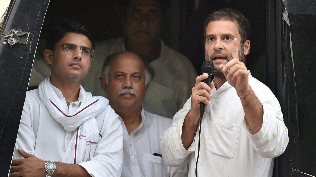  Congress Vice-President Rahul Gandhi addresses farmers at Rajghat in New Delhi on Thursday (Photo: PTI)