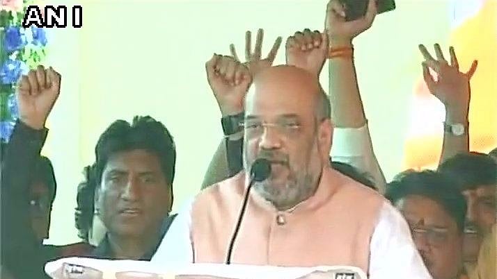 Amit Shah addressed people at Dhamma Chetna Yatra Samapan programme in Kanpur. (Photo: ANI)