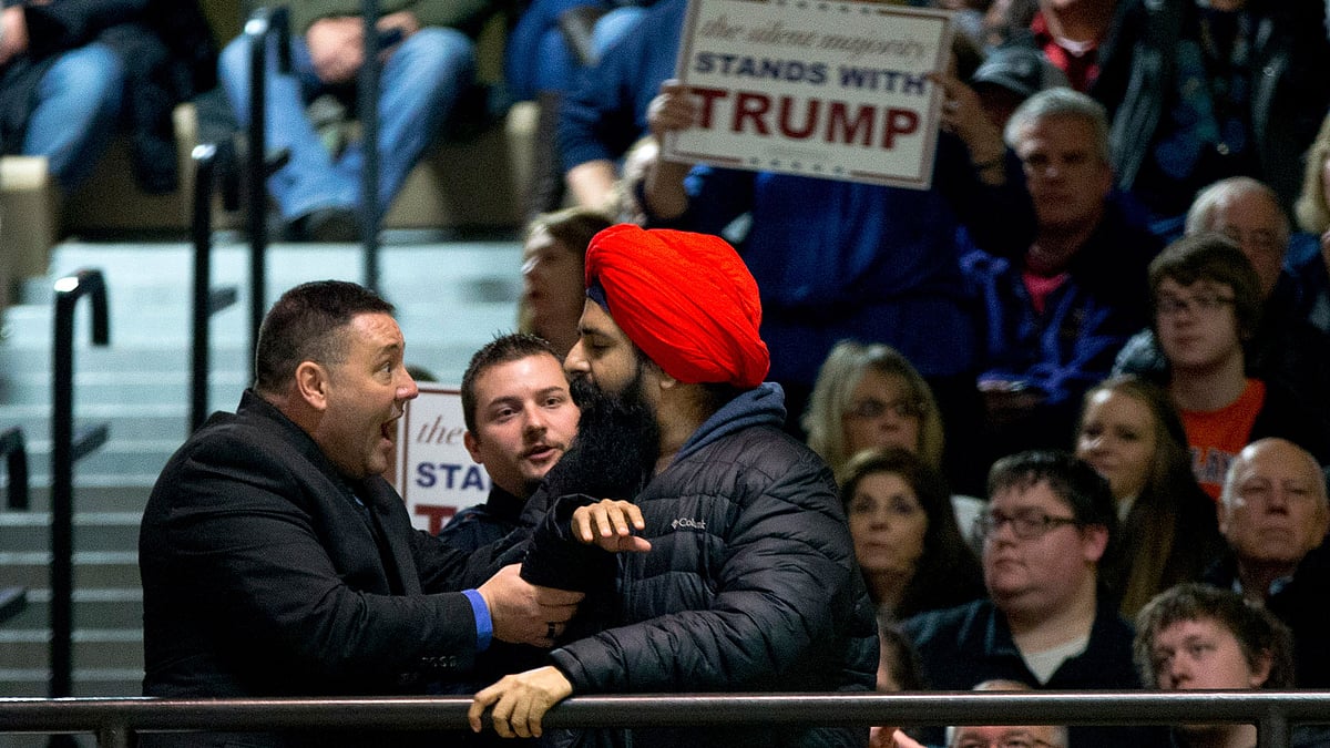 File photo of a Sikh protester at a Donald Trump rally in the US. (Photo: AP)