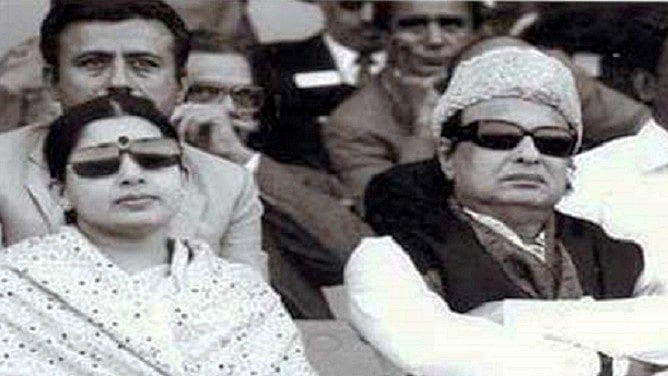 In a file photo, Jayalalithaa seen with her political mentor MGR. (Photo Courtesy: The News Minute)