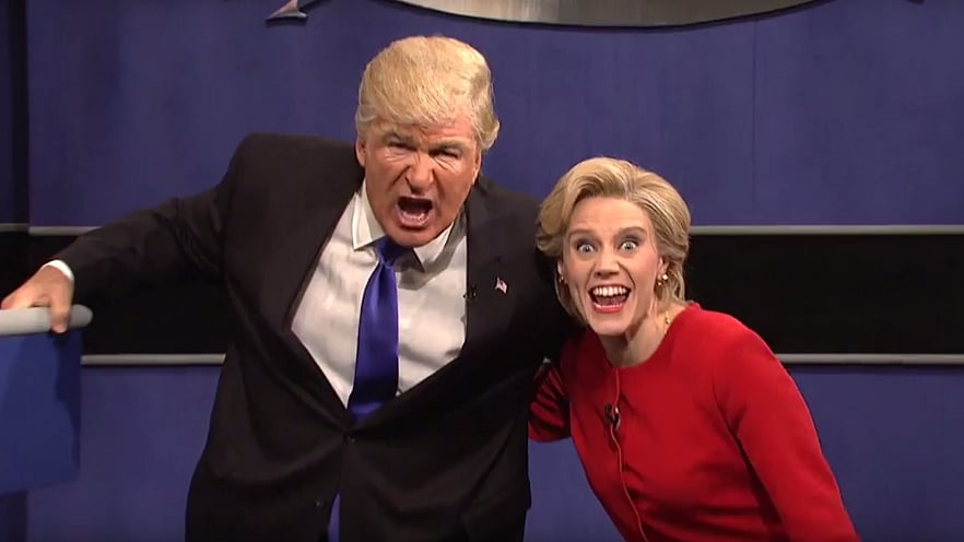 Alec Baldwin as Donald Trump and Kate McKinnon as Hillary Trump. (Photo Courtesy: YouTube Screenshot)