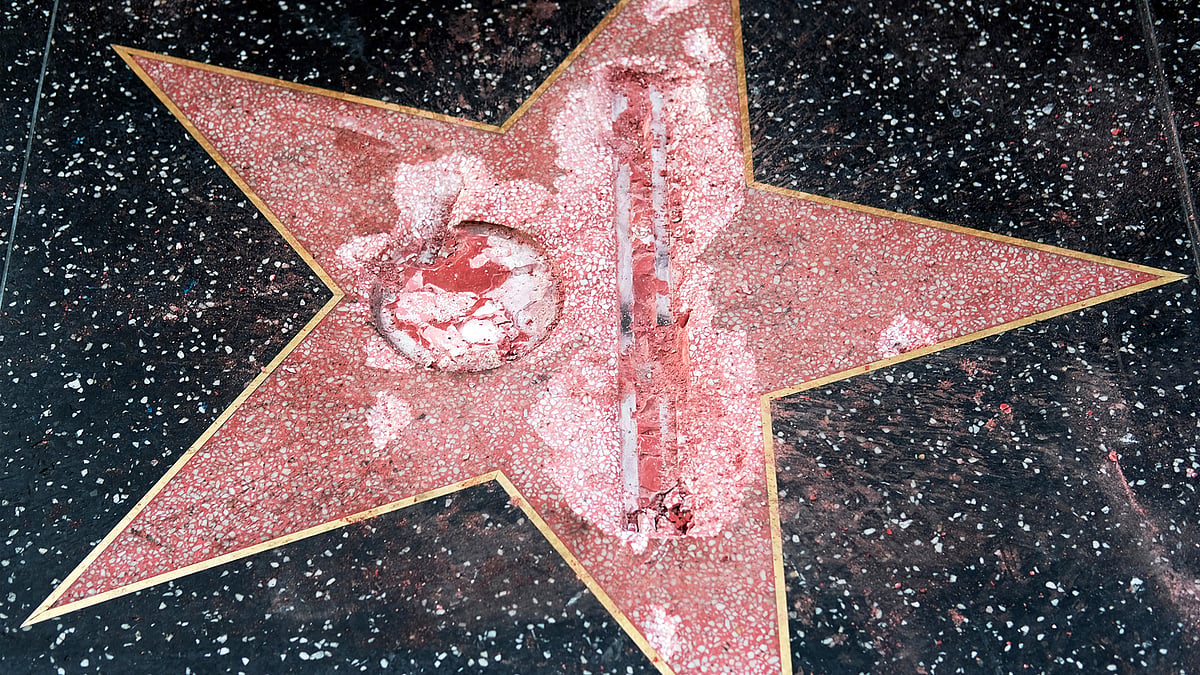 The vandalized star for Republican presidential candidate Donald Trump is seen on the Hollywood Walk of Fame on Wednesday. (Photo: AP)