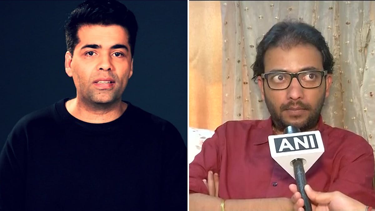 Karan Johar, Filmmaker (L) MNS cine wing head Amey Khopkar (R). (Photo: ANI screengrab)