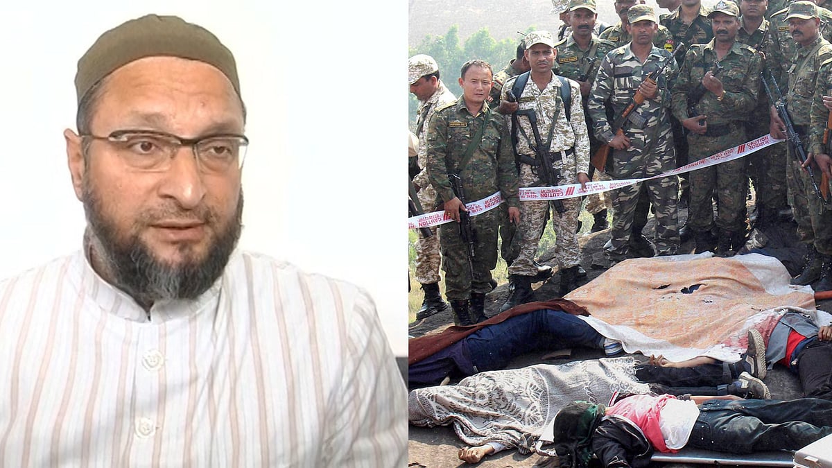 AIMIM Chief Asaduddin Owaisi has questioned the authenticity of the Bhopal ‘encounter’. (Photo: altered by <b>The Quint</b>)