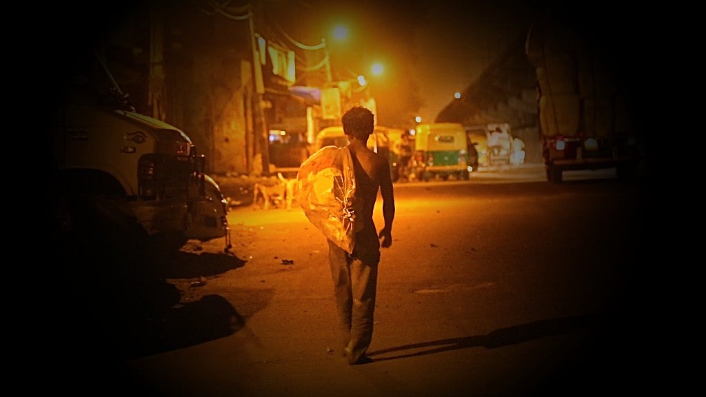 A ragpicker in Shahdara, Delhi. 