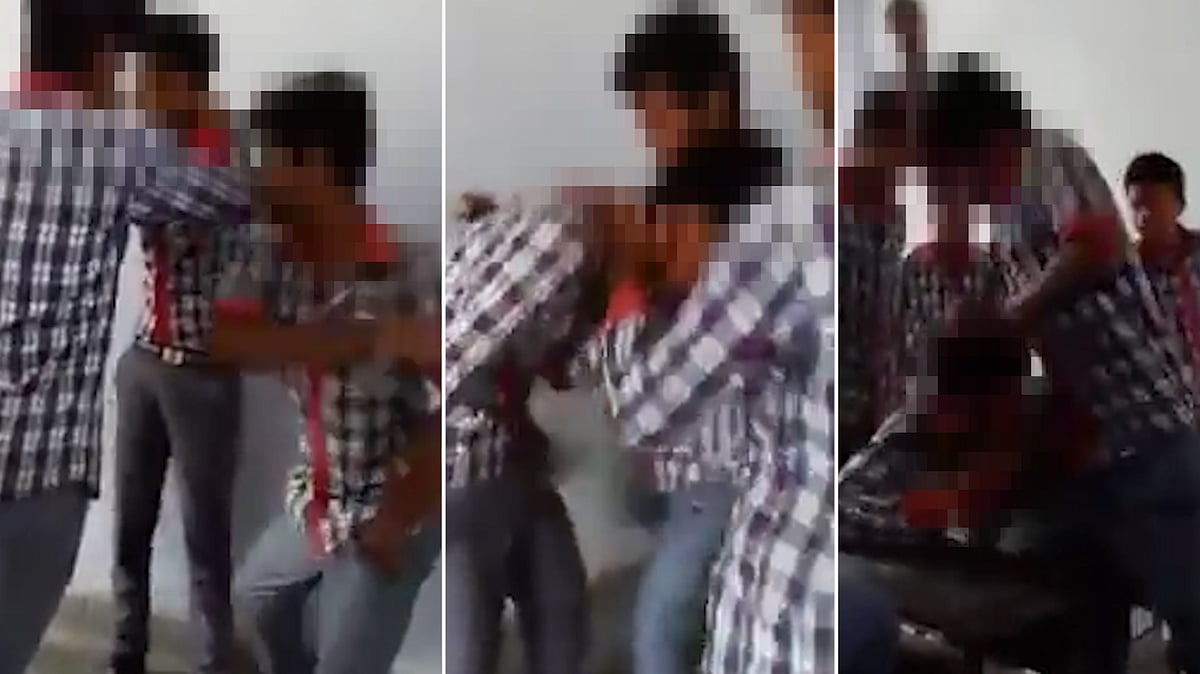The victim was thrashed by the duo at Kendriya Vidyalaya, Muzaffarnagar. (Photo: Altered by The Quint)