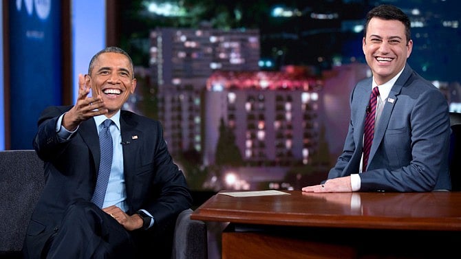 File photo of Obama on the show Jimmy Kimmel Live! in 2015. (Photo Courtesy: <a href="https://www.whitehouse.gov/blog/2015/03/13/mean-tweets-president-obama-edition">www.whitehouse.gov</a>/ Pete Souza)