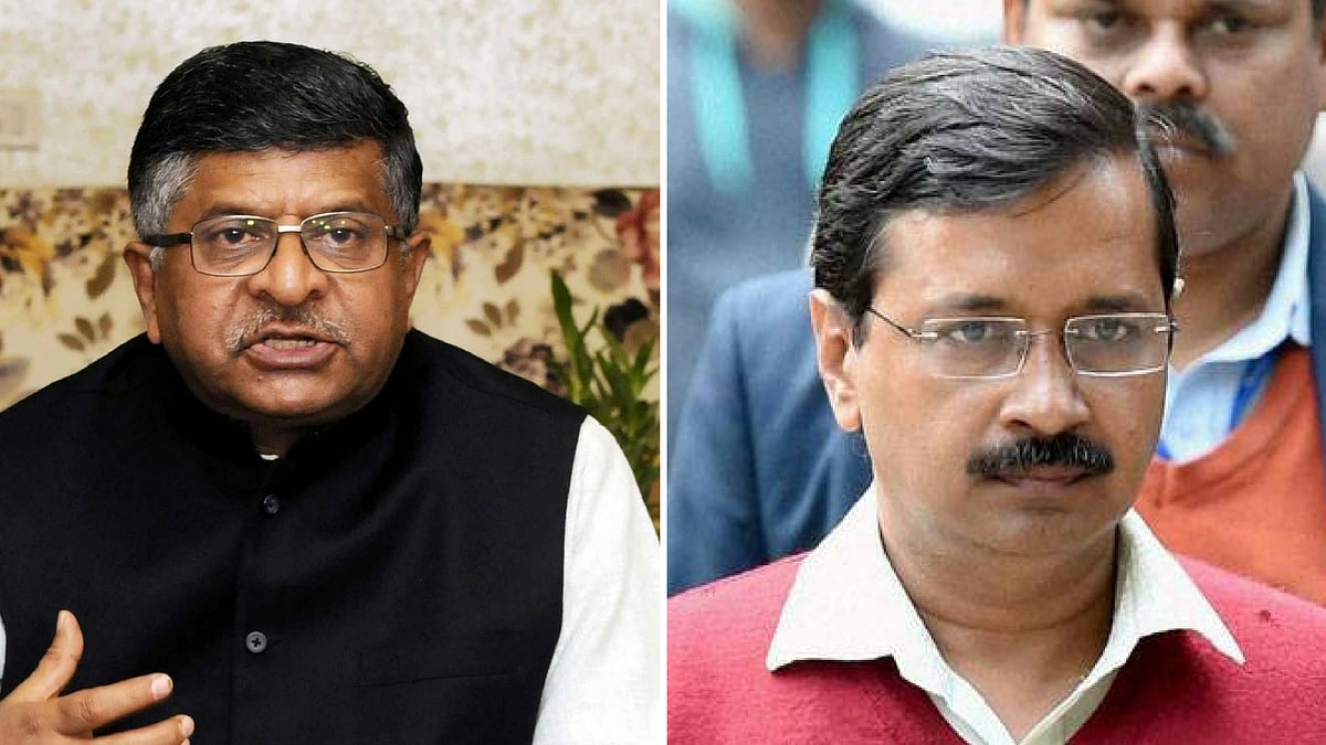 Law Minister Ravi Shankar Prasad and Delhi Chief Minister Arvind Kejriwal. (Photo: <b>The Quint</b>)