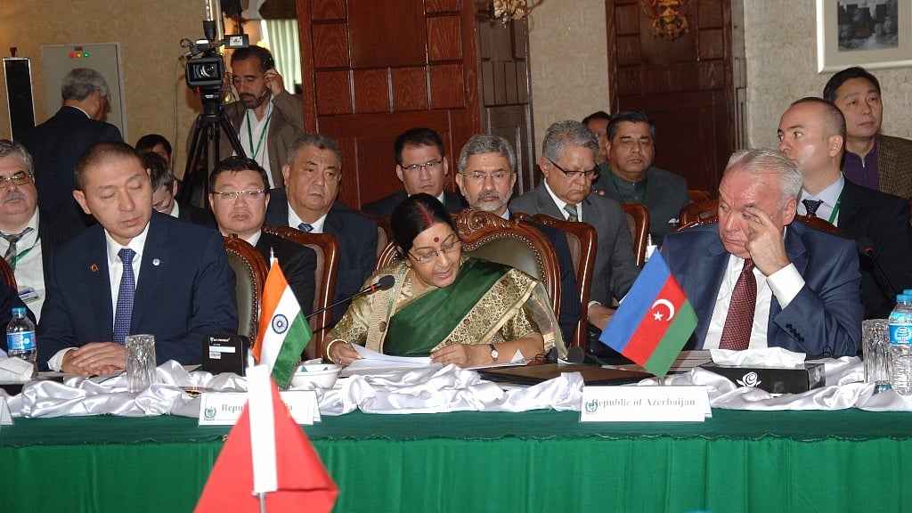 External Affairs Minister Sushma Swaraj addressing at the Heart of Asia Conference in Islamabad, Pakistan on 9 December, 2015. (Photo: IANS/MEA)