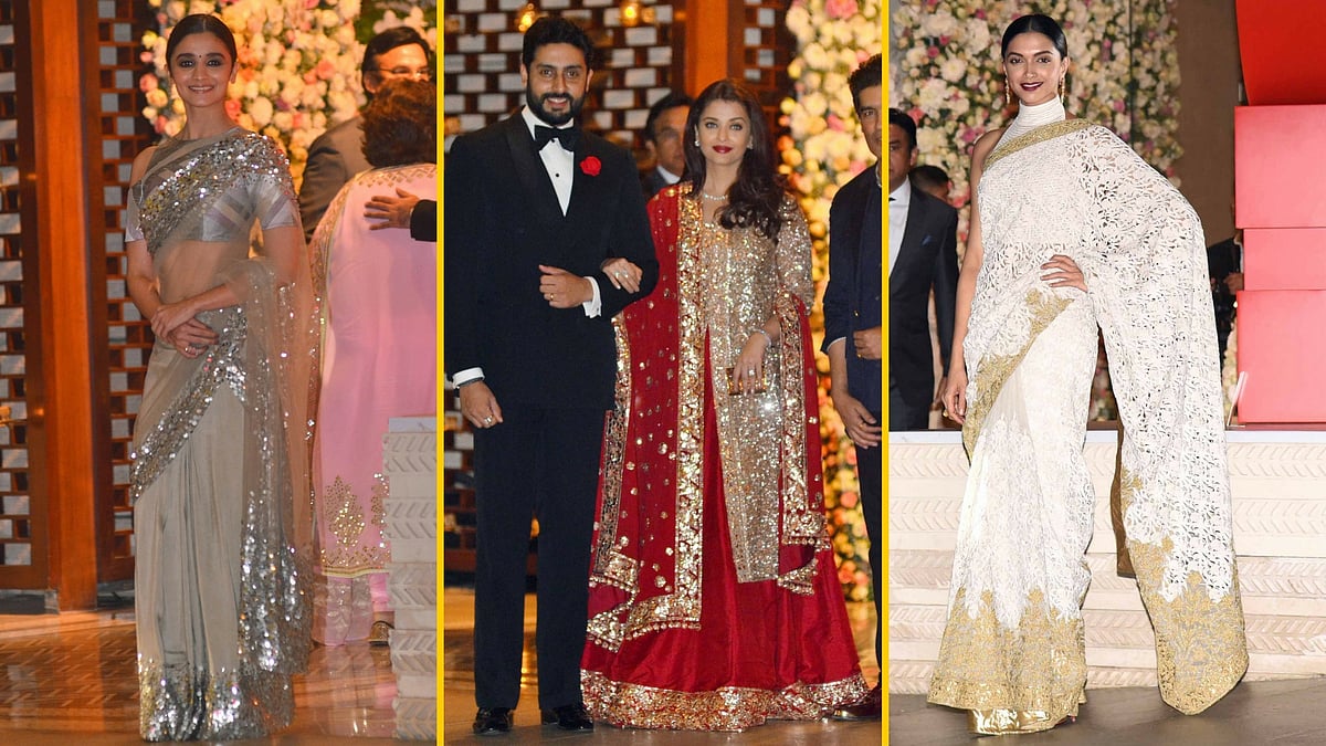 Alia, Aishwarya and Abhishek Bachchan and Deepika Padukone at Ambani’s lavish party. (Photo: Yogen Shah)