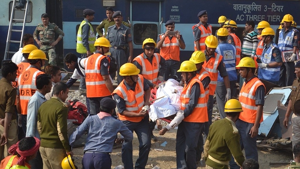 Rescue operation is underway after Indore-Patna Express train derailed near Pukhraya station, about 60 km from Kanpur. (Photo: IANS)