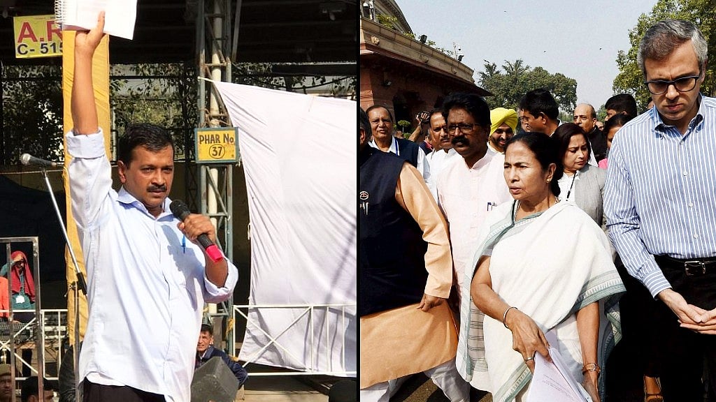 Arvind Kejriwal and Mamata Banerjee organised a rally at Azadpur Mandi to protest against PM Modi’s currency ban. (Photo: The Quint)
