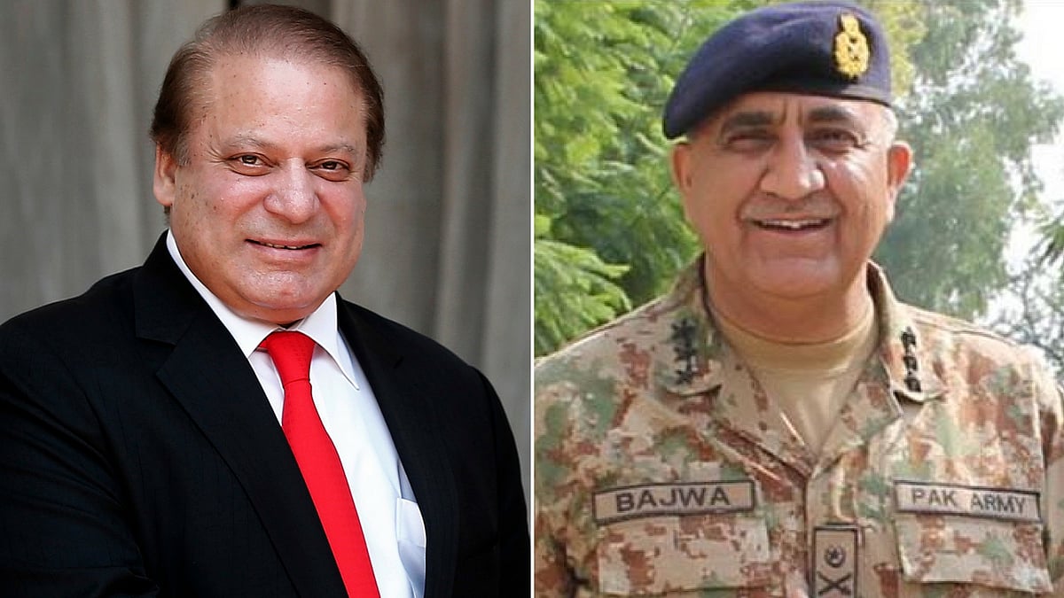 Pakistan’s Prime Minister Nawaz Sharif and General Bajwa. (Photo Courtesy: Reuters and Twitter/<a href="https://twitter.com/defencepk">@defencepk</a>)