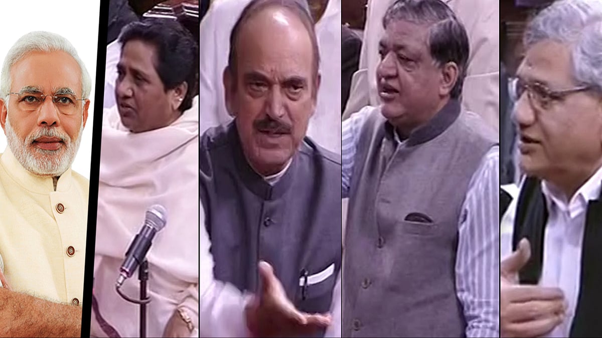Opposition members demand PM Modi’s presence in Parliament on Tuesday. (Photo courtesy: ANI Screengrab)
