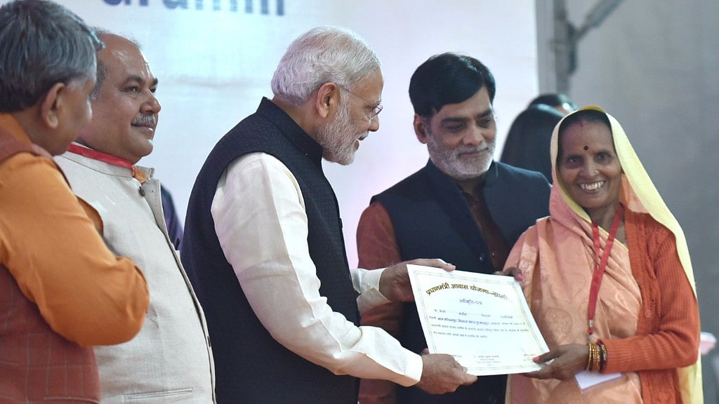 Narendra Modi launched his flagship housing scheme ‘Pradhan Mantri Gramin Awas Yojna’ on Sunday. (Photo Courtesy: Press Information Bureau)