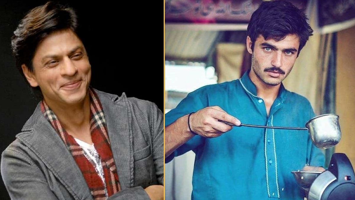Shah Rukh Khan is touched by the internet’s latest viral sensation, the chaiwala. (Photo courtesy: Twitter/ altered by The Quint)