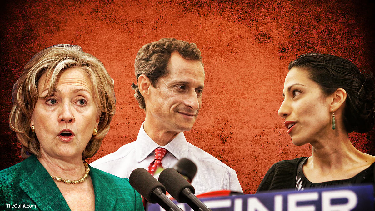 How complicat ed is the relationship between Hillary Clinton, her longest-serving aide Huma Abedin and her estranged husband? (Photo: altered by <b>The Quint</b>)