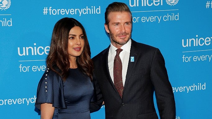 Priyanka Chopra with David Beckham at the anniversary gala. (Photo: Reuters)