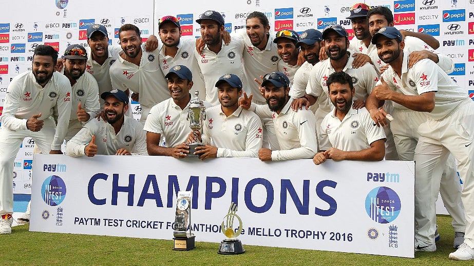 The Indian team pose with the trophy after clinching the series 4-0. (Photo: BCCI)