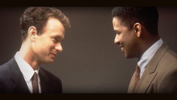 Tom Hanks and Denzel Washington in <i>Philadelphia.</i>