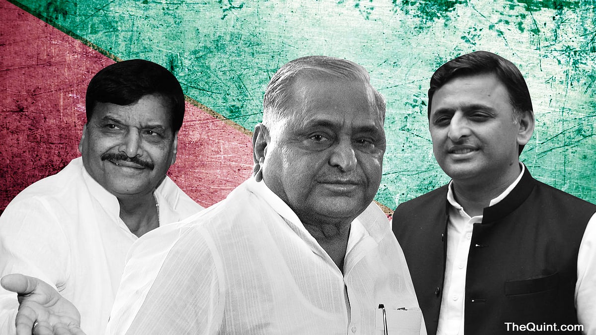 Shivpal Yadav, Mulayam Singh Yadav and Akhilesh Yadav. (Photo: <b>The Quint</b>)
