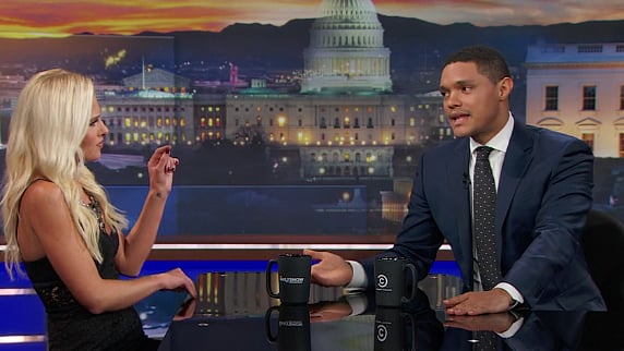Republican host gets schooled. (Photo Courtesy: Comedy Central)