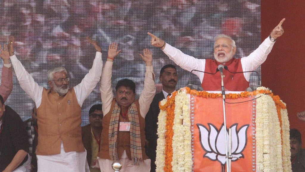 Prime Minister Narendra Modi addresses the BJP Parivartan Rally in Kanpur on Monday. (Photo: PTI) 