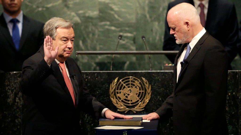 Antonio Guterres at the oath-taking ceremony. (Photo: AP)