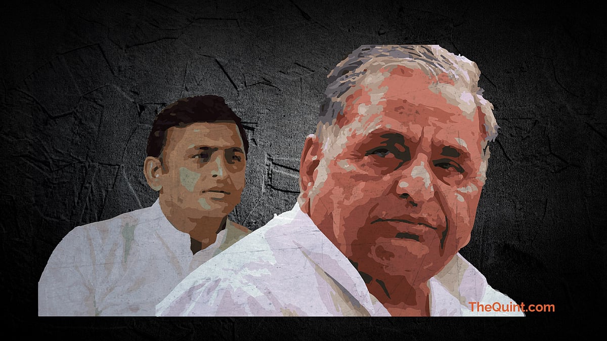 Mulayam Singh and son Akhilesh are at loggerheads just before the UP elections. (Photo: <b>The Quint</b>)