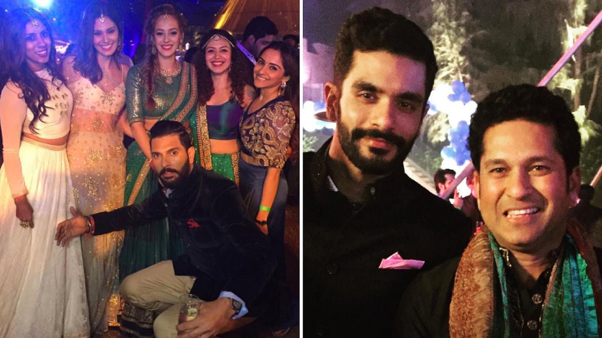 The couple hosted a sangeet in Delhi. (Photo Courtesy: Instagram/<a href="https://www.instagram.com/p/BNqYOi7hS3p/?taken-by=brunaabdullah">brunaabdullah</a>/<a href="https://www.instagram.com/p/BNqsMIhlaU9/?taken-by=angadbedi">angadbedi</a>)