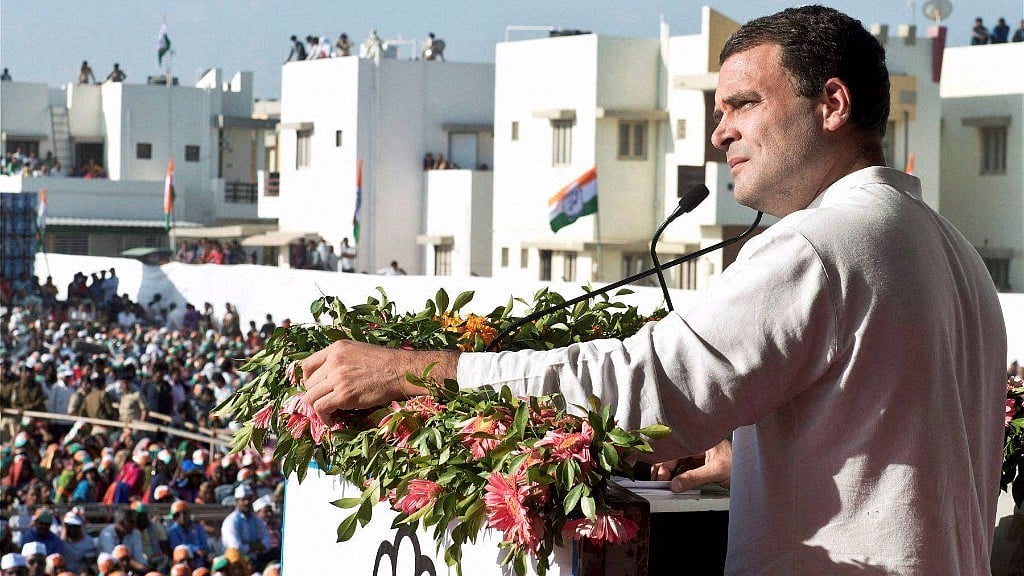 Congress vice president Rahul Gandhi at the rally in Mehsana, Gujarat 