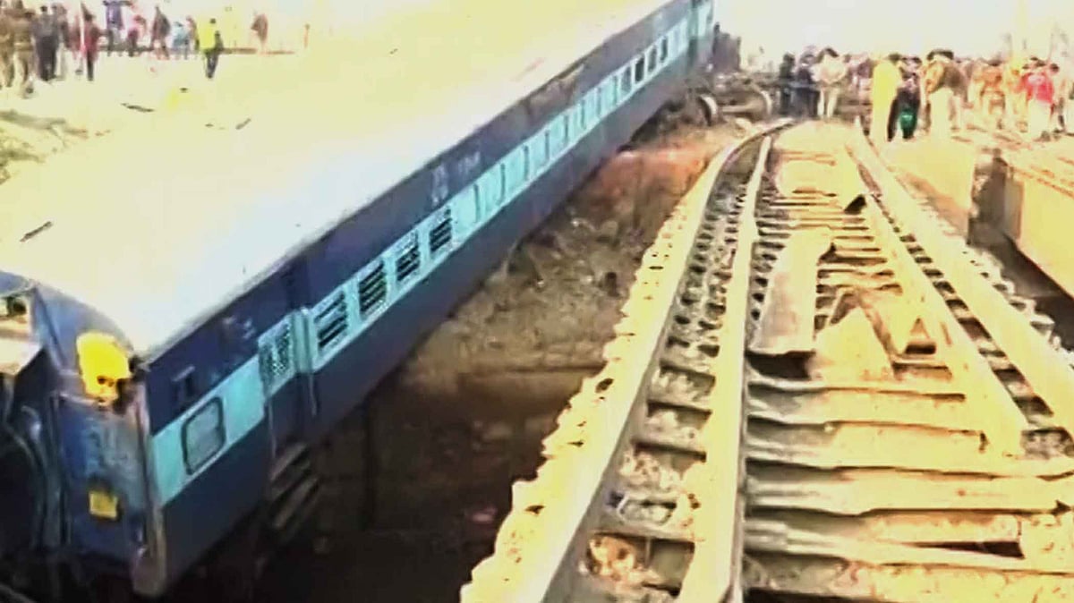 The train derailed near the Rura railway station. (Photo courtesy: ANI Screengrab)