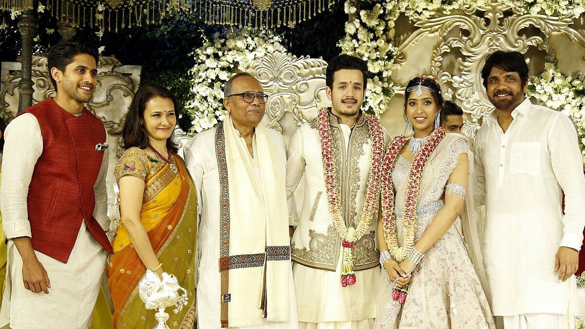 Akhil and Shriya’s engagement. (Photo courtesy: <a href="https://www.facebook.com/IamNagarjuna/?fref=ts">Facebook</a>)