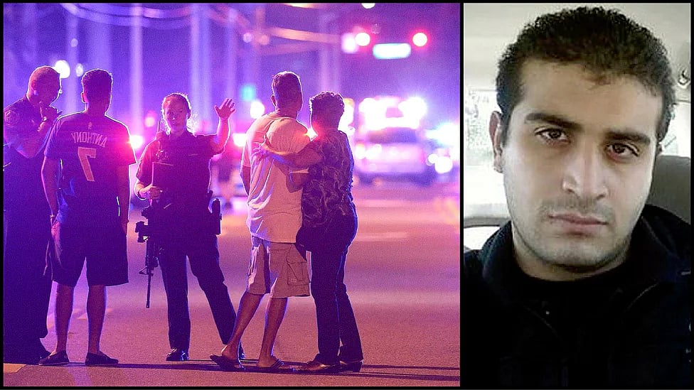 The relatives of Orlando shooting victims outside Pulse club (L), and Omar Mateen (R), the gunman who shot 49 people dead. (Photo: AP/<b>The Quint</b>) 