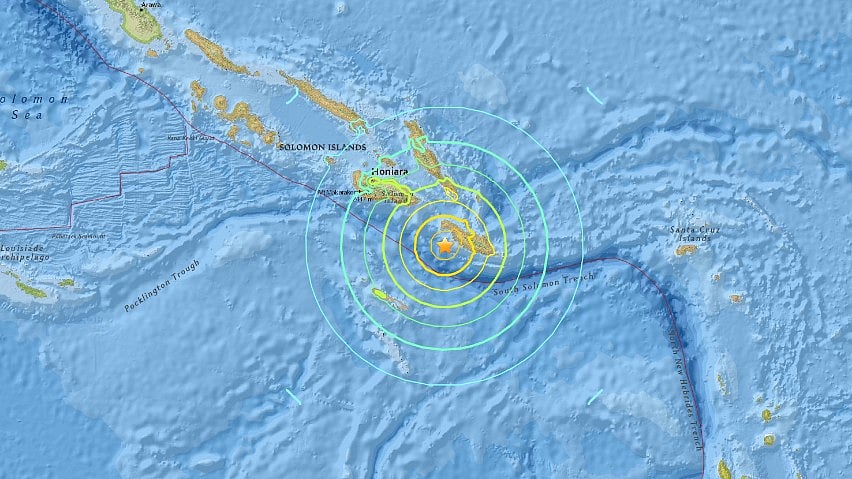 Visual representation of the epicenter of the earthquake that hit Solomon Islands. (Photo Courtesy: <a href="http://earthquake.usgs.gov/earthquakes/eventpage/us20007z80#map">USGS</a>)