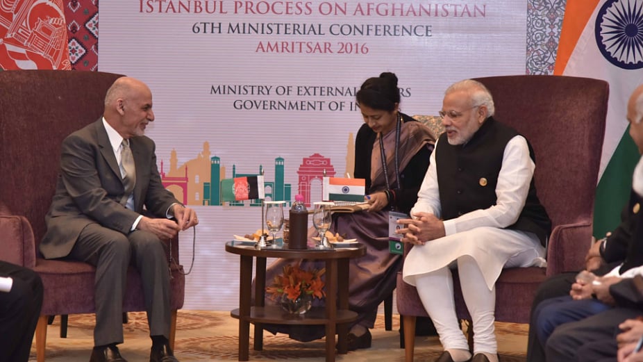 Prime Minister Narendra Modi and Afghan President Ashraf Ghani held bilateral talks focusing on a range of key issues including boosting trade and investment. (Photo: Twitter/<a href="https://twitter.com/MEAIndia">Vikas Swarup</a>)