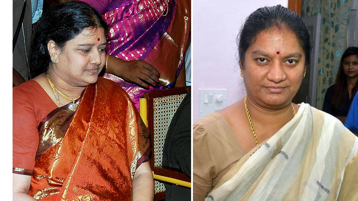 Sasikala Natarajan (L) and Sasikala Pushpa (R). (Photo: <b>The Quint</b>)