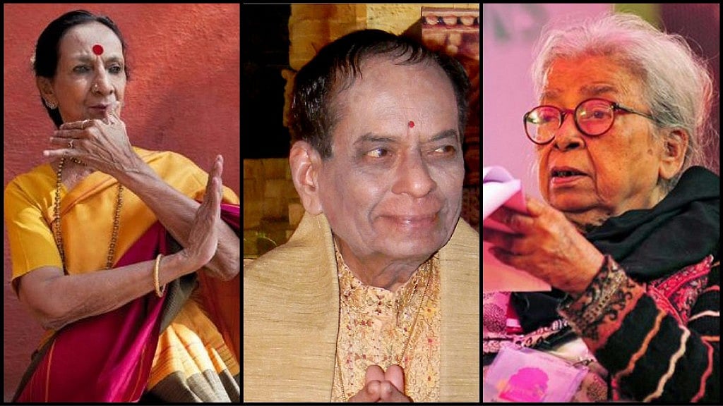 Mrinalini Sarabhai, M Balamuralikrishna and Mahasweta Devi. (Photo: <b>The Quint</b>)