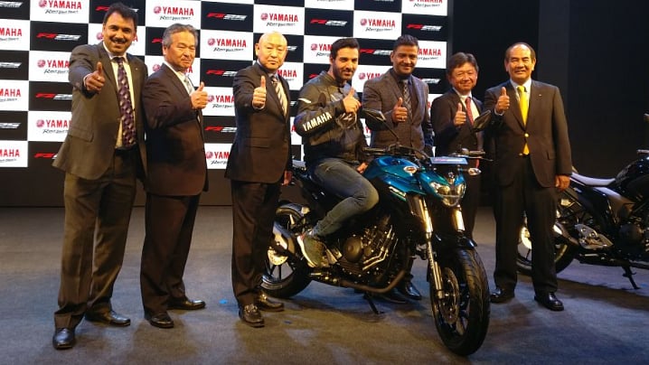 Actor John Abraham at the launch of the new Yamaha FZ25. (Photo Courtesy: BikeDekho)