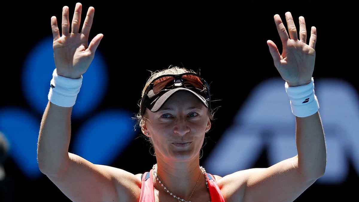 Croatia’s Mirjana Lucic-Baroni celebrates after defeating Karolina Pliskova of the Czech Republic during their quarterfinal at the Australian Open. (Photo: AP)
