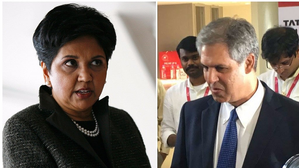 Indra Nooyi (Left) Noel Tata (Right) (Photo: Altered by <b>The Quint</b>)