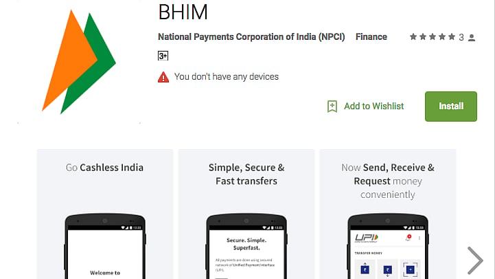The BHIM app. (Photo Courtesy: <a href="https://play.google.com/store/apps/details?id=in.org.npci.upiapp">Google PlayStore</a>)