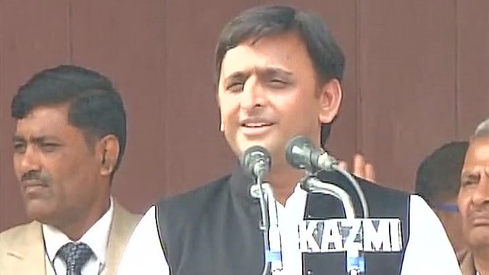 Akhilesh Yadav at the SP election manifesto release event. (Photo: ANI)